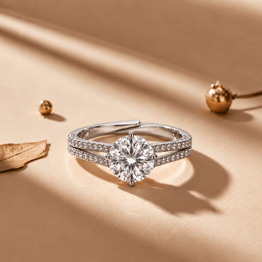 Round Moissanite Split-Shank Sterling Silver Ring