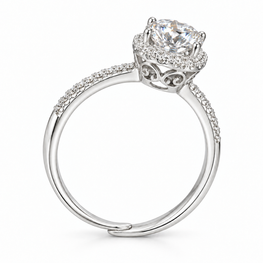 Round Moissanite Cushion Halo Pavé Ring