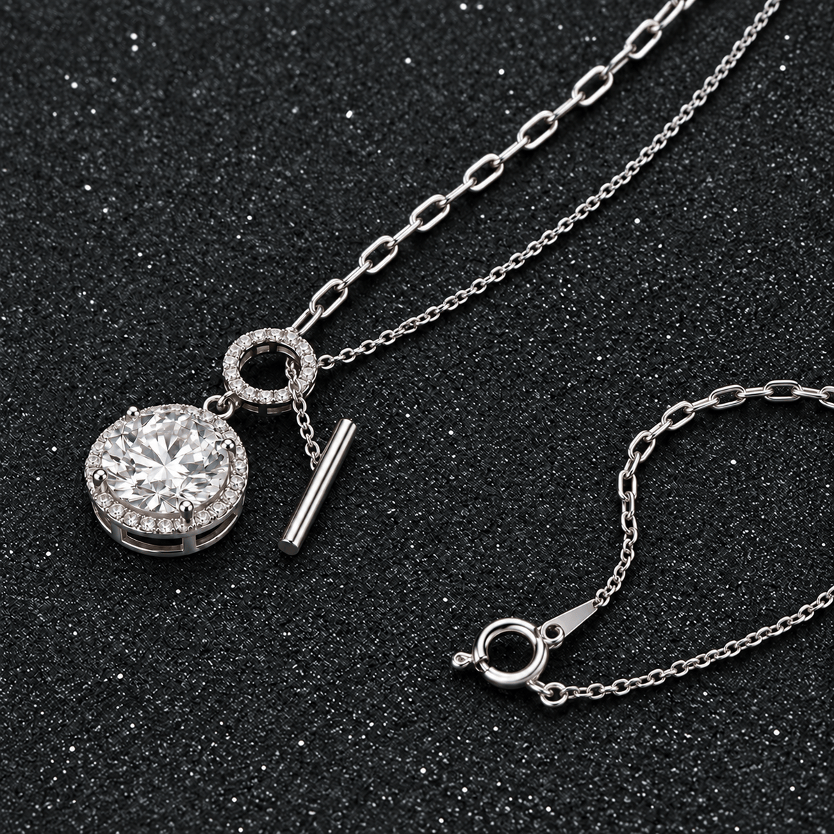 Round Moissanite Halo Disc Pendant Necklace