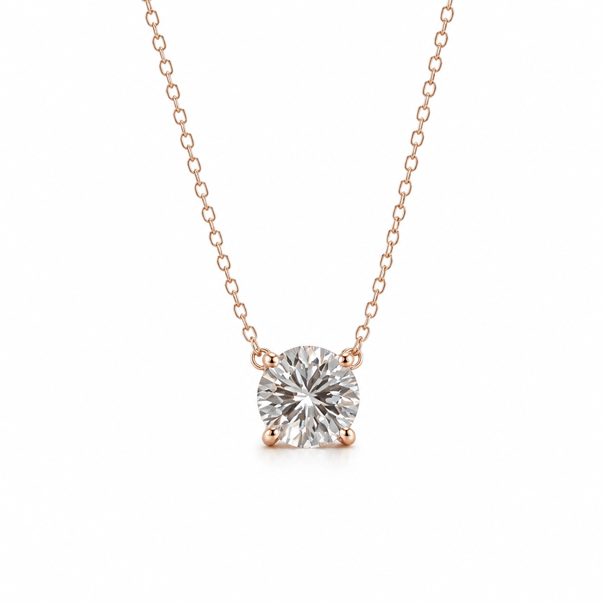 Classic Round Moissanite Four-Prong Solitaire Necklace