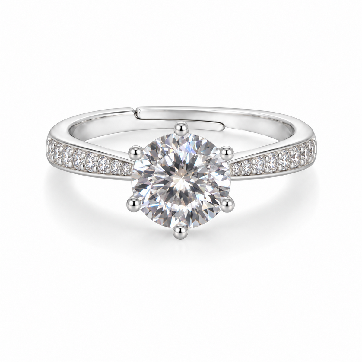 NEARHELD 1 ct moissanite adjustable sterling silver ring, front view