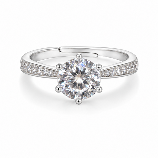 NEARHELD 1 ct moissanite adjustable sterling silver ring, front view