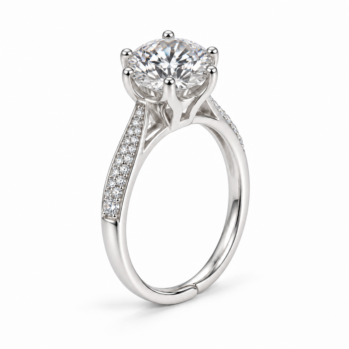 Side view of the NEARHELD 1 ct moissanite ring setting and open band