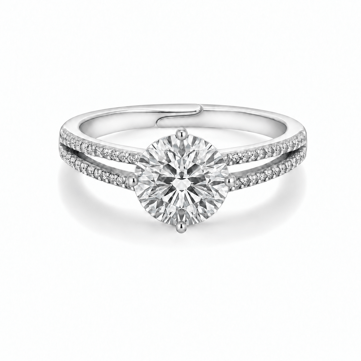 Round Moissanite Split-Shank Sterling Silver Ring