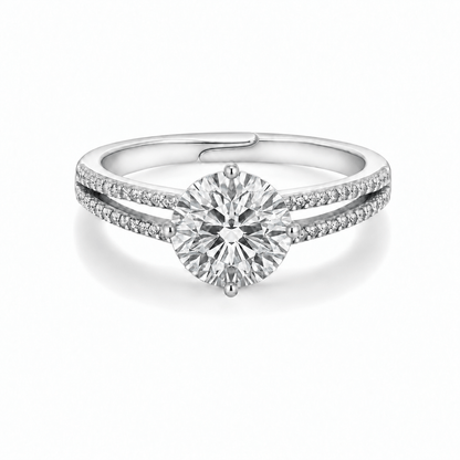 Round Moissanite Split-Shank Sterling Silver Ring