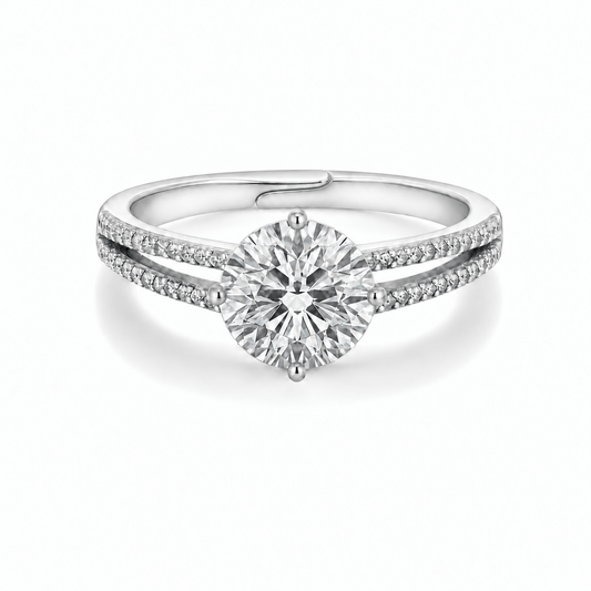 Round Moissanite Split-Shank Sterling Silver Ring
