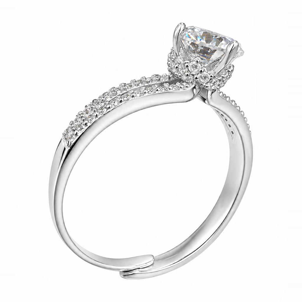 Round Moissanite Split-Shank Sterling Silver Ring