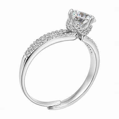Round Moissanite Split-Shank Sterling Silver Ring