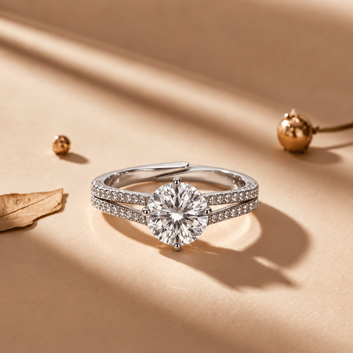 Round Moissanite Split-Shank Sterling Silver Ring