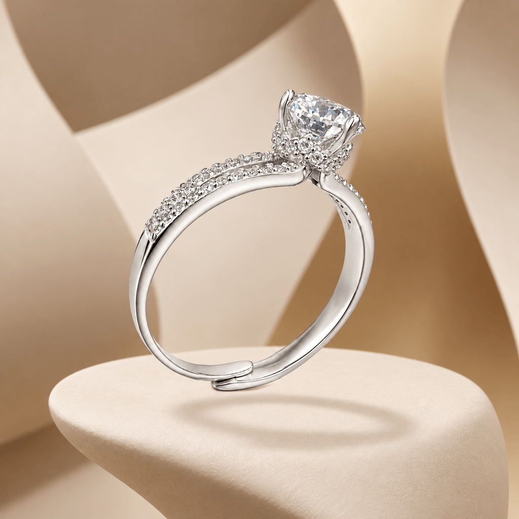 Round Moissanite Split-Shank Sterling Silver Ring