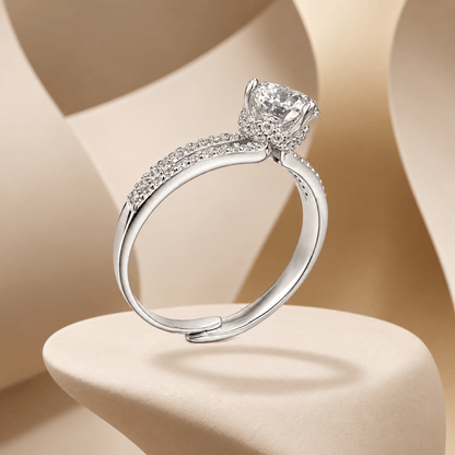 Round Moissanite Split-Shank Sterling Silver Ring