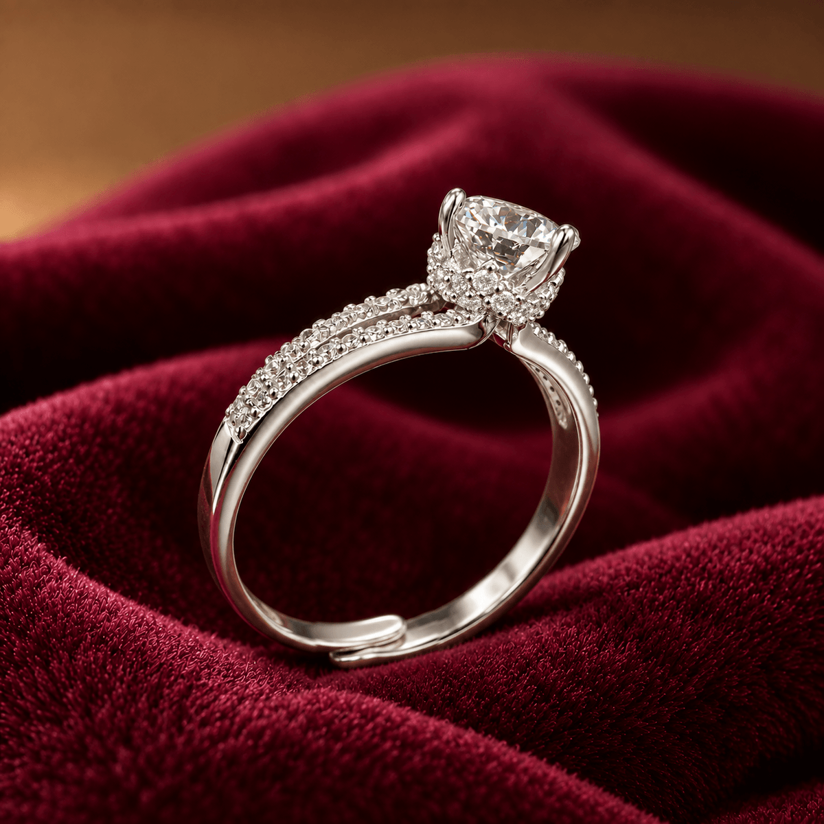 Round Moissanite Split-Shank Sterling Silver Ring