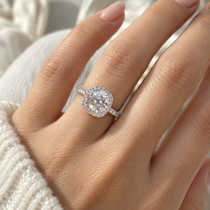 Round Moissanite Cushion Halo Pavé Ring