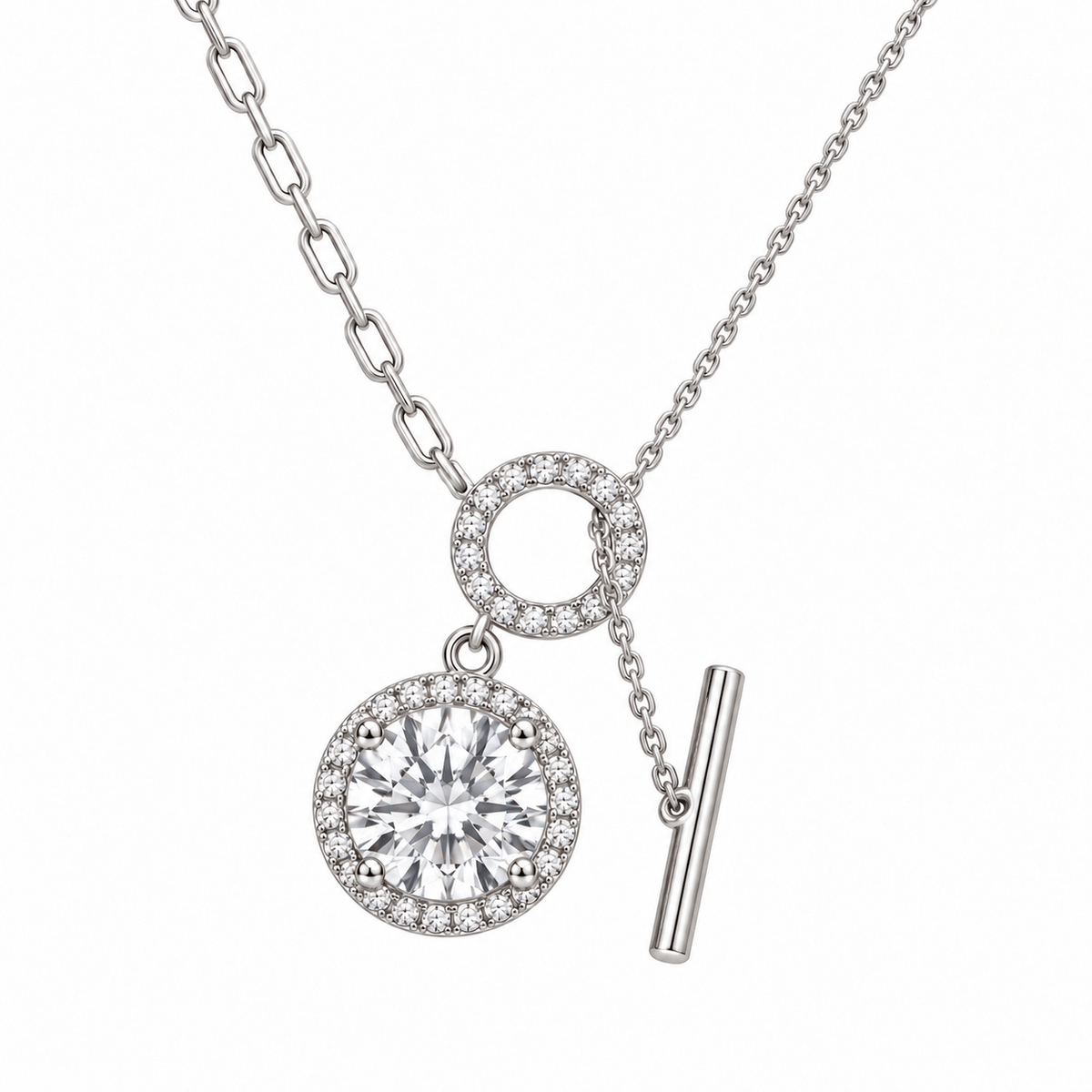 Round Moissanite Halo Disc Pendant Necklace