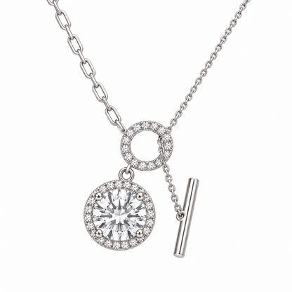 Round Moissanite Halo Disc Pendant Necklace