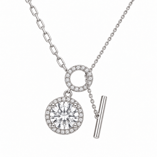 Round Moissanite Halo Disc Pendant Necklace