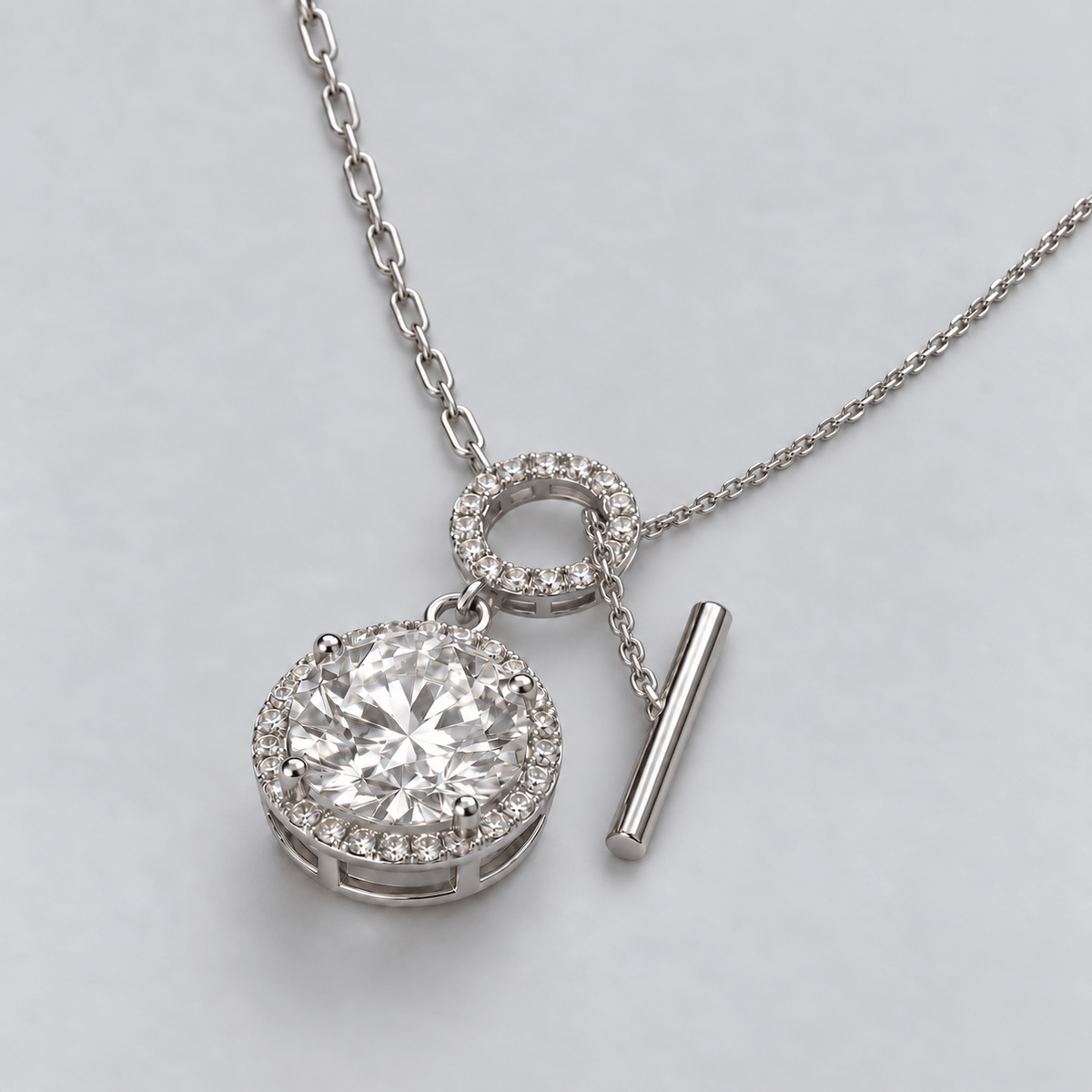 Round Moissanite Halo Disc Pendant Necklace