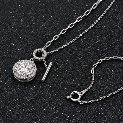 Round Moissanite Halo Disc Pendant Necklace