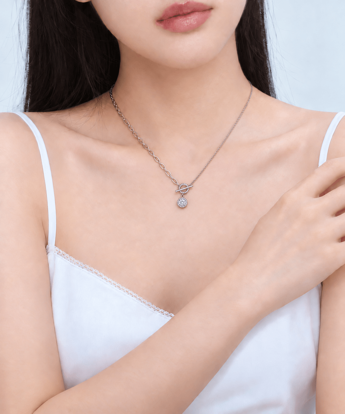 Round Moissanite Halo Disc Pendant Necklace