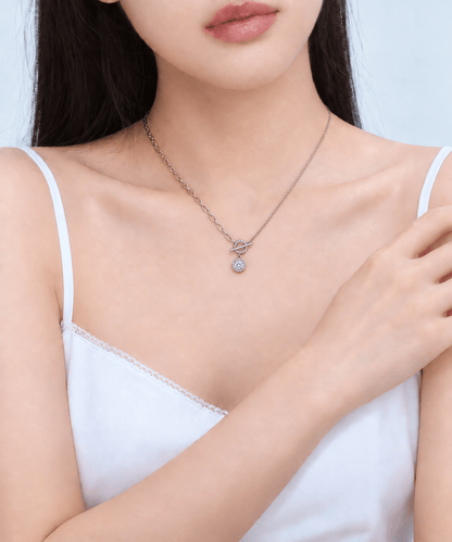 Round Moissanite Halo Disc Pendant Necklace