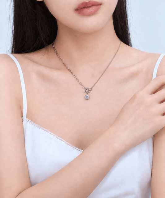 Round Moissanite Halo Disc Pendant Necklace