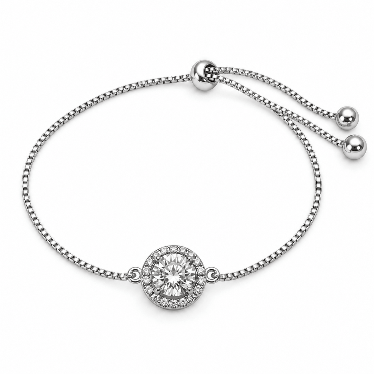 Round Moissanite Halo Adjustable Bracelet