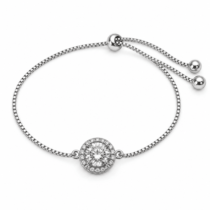 Round Moissanite Halo Adjustable Bracelet