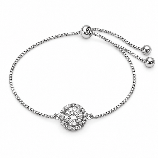 Round Moissanite Halo Adjustable Bracelet