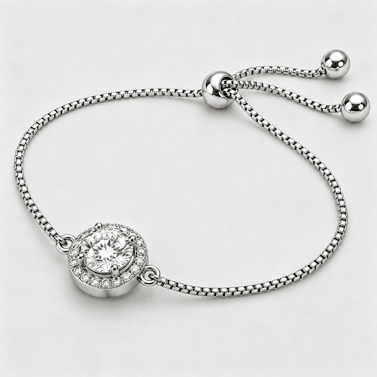 Round Moissanite Halo Adjustable Bracelet
