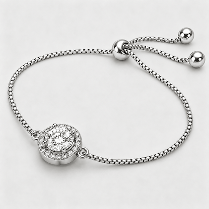 Round Moissanite Halo Adjustable Bracelet