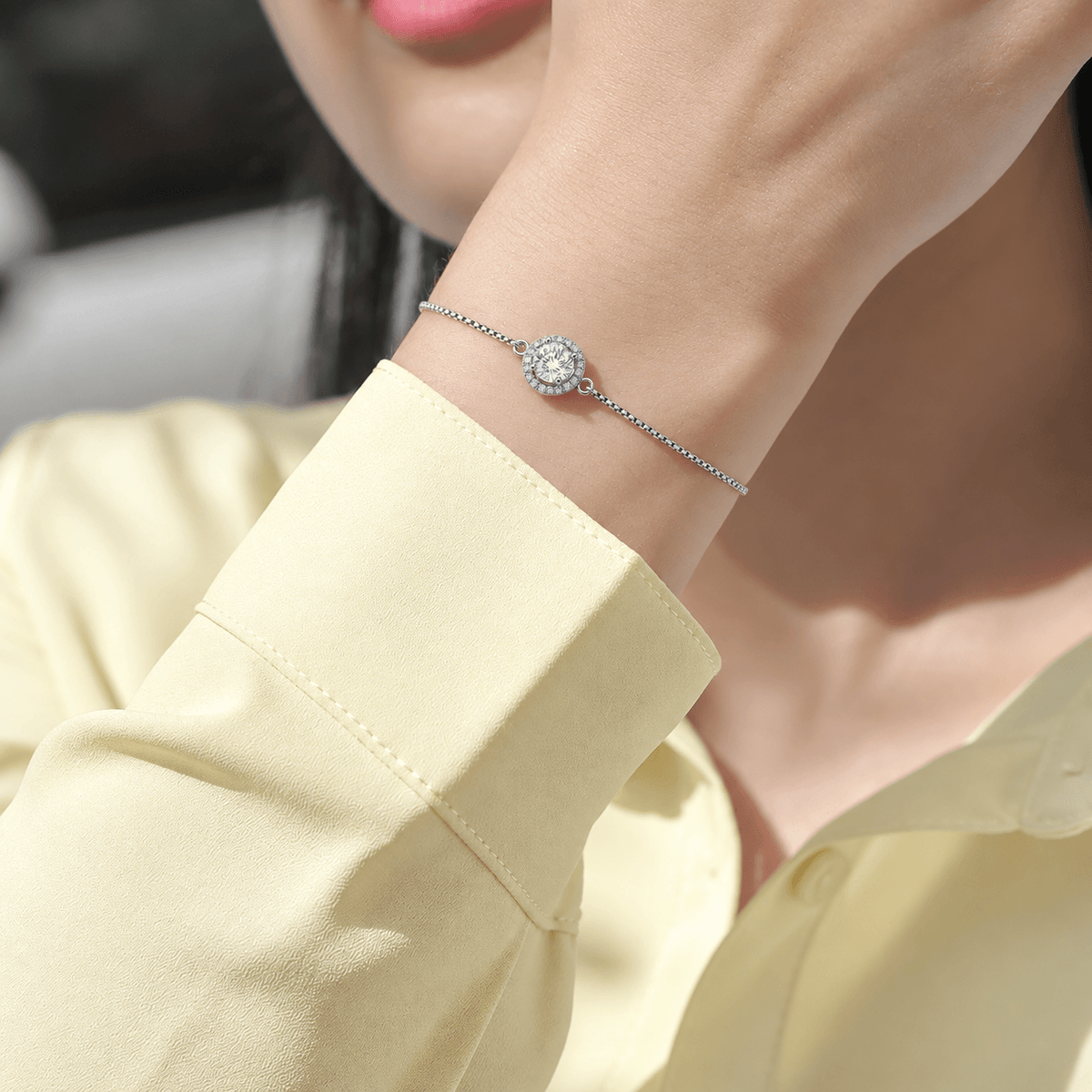 Round Moissanite Halo Adjustable Bracelet