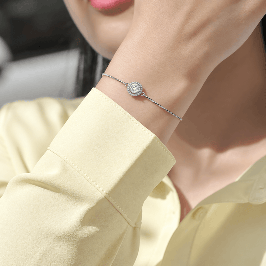 Round Moissanite Halo Adjustable Bracelet