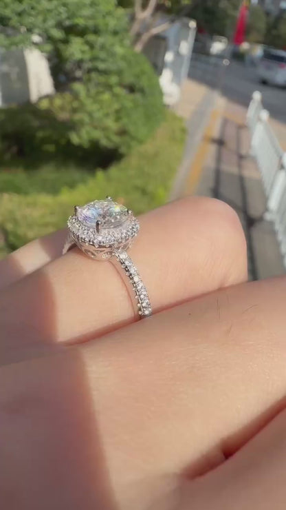 Round Moissanite Cushion Halo Pavé Ring